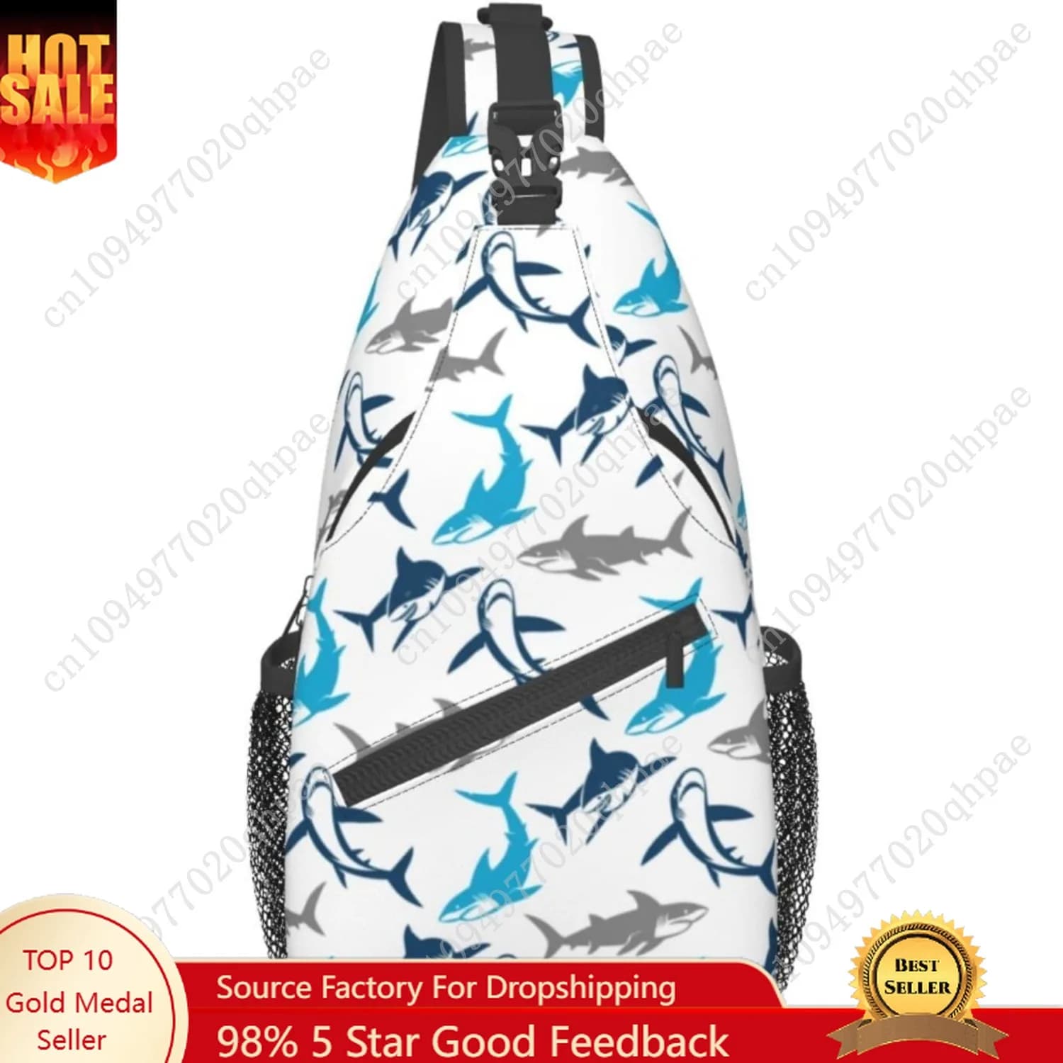 Borsa a tracolla con stampa squalo Zaino a tracolla Elegante modello senza cuciture con sagome di squalo astratto Palestra Sport Viaggi Escursionismo Daypa