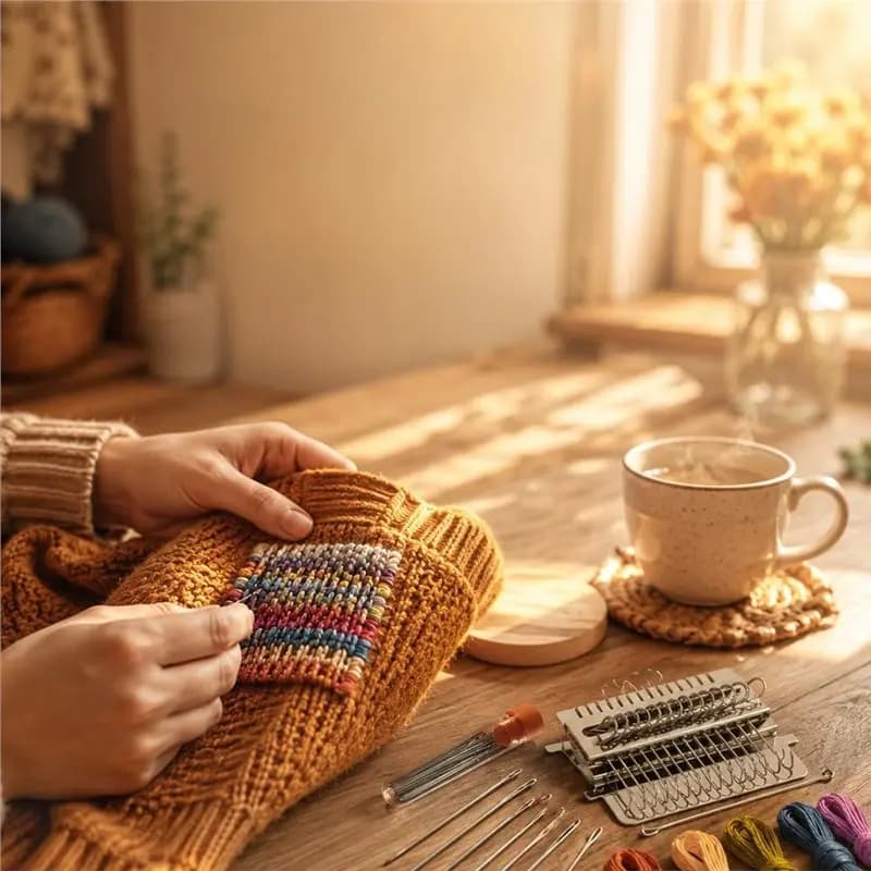 WORTHOWN-Yarn Weaving Machine Mini Darning Loom Kit Clothes Repair Tool For Visible Mending, Includes Needles And Colorful