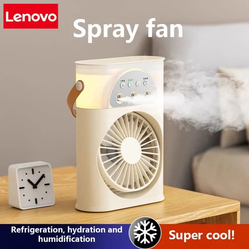 Lenovo 3 In1 Fan AIr Conditioner Household Small Air Cooler LED Night Light Portable Humidifier Air Adjustment Fan Office Home
