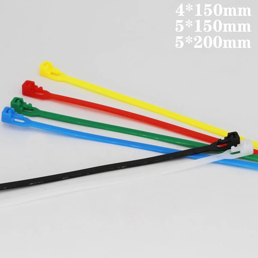 4*150mm 5*150/200mm 3.6/4.8mm Larghezza Bianco Nero Rosso Nylon Plastica Ziptie Cinghia rilasciabile Wrap Morsetto Riutilizzabile Zip Fascette Fascetta