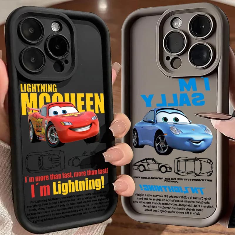Cover per iPhone Disney Lightning McQueen e Sally per modelli 17E, 11, 12, 13, 14, 15, 16, 17 Pro Max, 17 Air Plus, 16e, 13 Mini