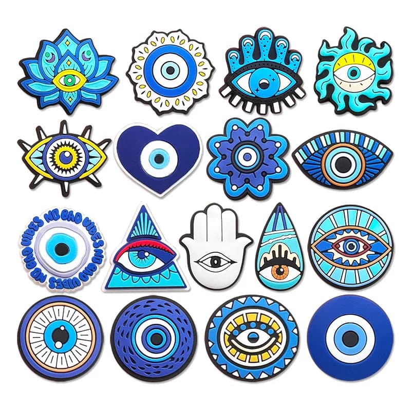 1-18 pezzi di ciondoli per scarpe in PVC serie Evil Eyes per zoccoli accessori scivoli a bolle sandali fibbie per scarpe decorazione adatti ai regali degli amici