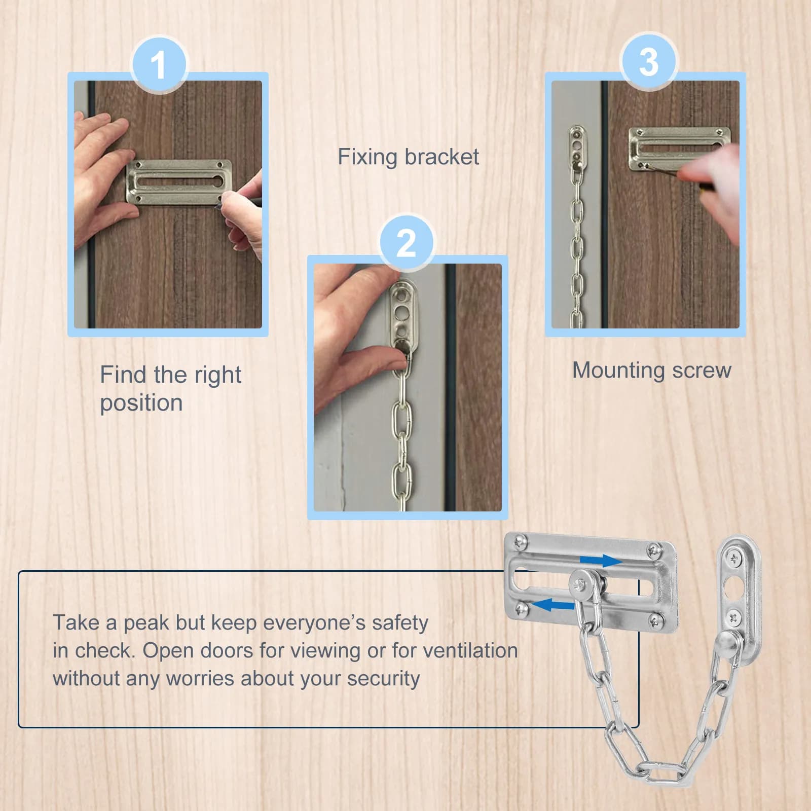 2 Pezzi Catena di Sicurezza per Porta in Acciaio Inossidabile, Catena di Sicurezza Rinforzata, Chiusura di Sicurezza per Bambini, Blocco Extra per Casa, Chiusura Rinforzata per Porta