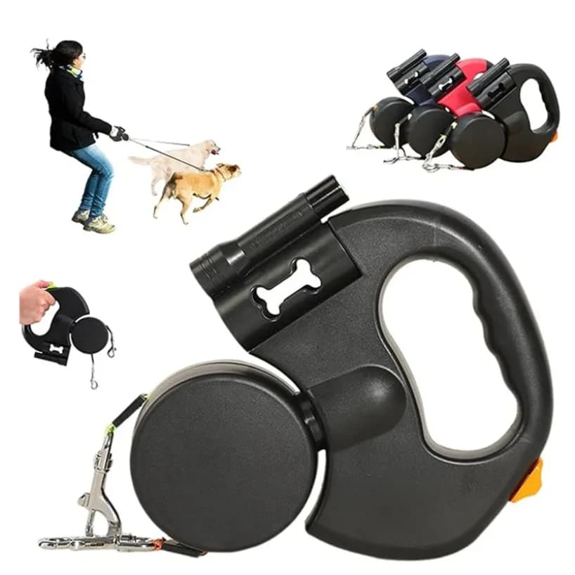 Pratica guinzaglio per cani da uno a due cani di taglia media e piccola teddy bea Bomei Guinzaglio per cani retrattile automatico a doppia testa 2 in 1