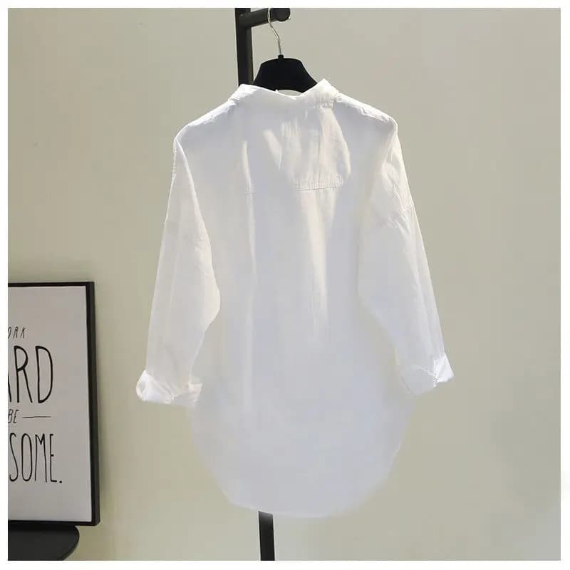 Camicia bianca da donna di grandi dimensioni Primavera Autunno Nuovo allentato Versatile Camicetta casual Manica lunga Laple Sottile Giubbotti Top M-4XL