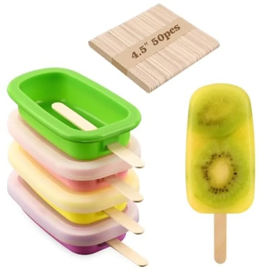 Stampi per ghiaccioli in silicone impilabili con coperchi, 4 stampi per gelato con 50 bastoncini in legno per cake pops, ghiaccioli, cakesicle stand