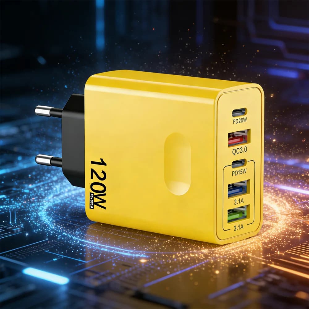 Caricabatterie USB Type C da 120W, Ricarica Rapida QC3.0 PD, Adattatore di Ricarica ad Alta Velocità per Cellulari, Spina EU/US/UK per iPhone 17, Xiaomi, Huawei, Samsung
