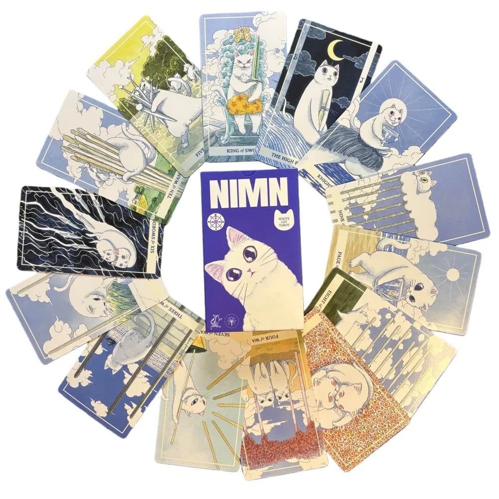 Tarocchi NIMN Gatto Bianco per Amanti dei Gatti, Mazzo di Tarocchi da 78 Carte Carino 10,3*6cm, Tarocchi Kawaii Felini Acquerello Fantasiosi