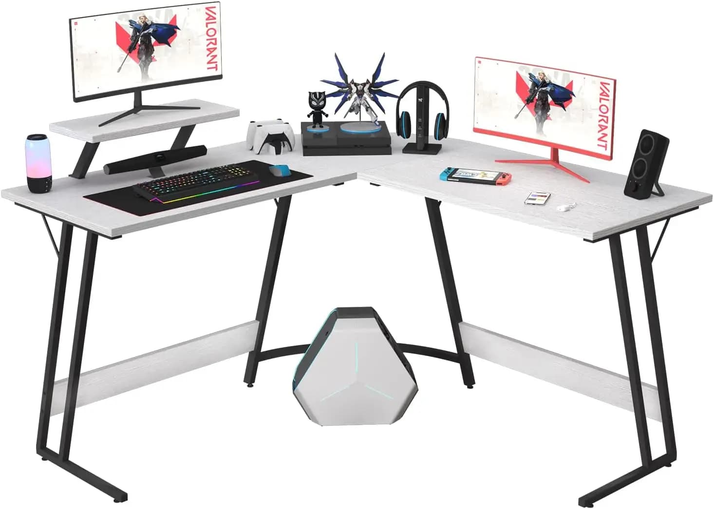 Scrivania da Gaming a L, Scrivania Angolare per Computer, Tavolo da Gaming PC con Supporto Rialzato per Monitor Grande, per Casa e Ufficio, Robusta Postazione di Scrittura