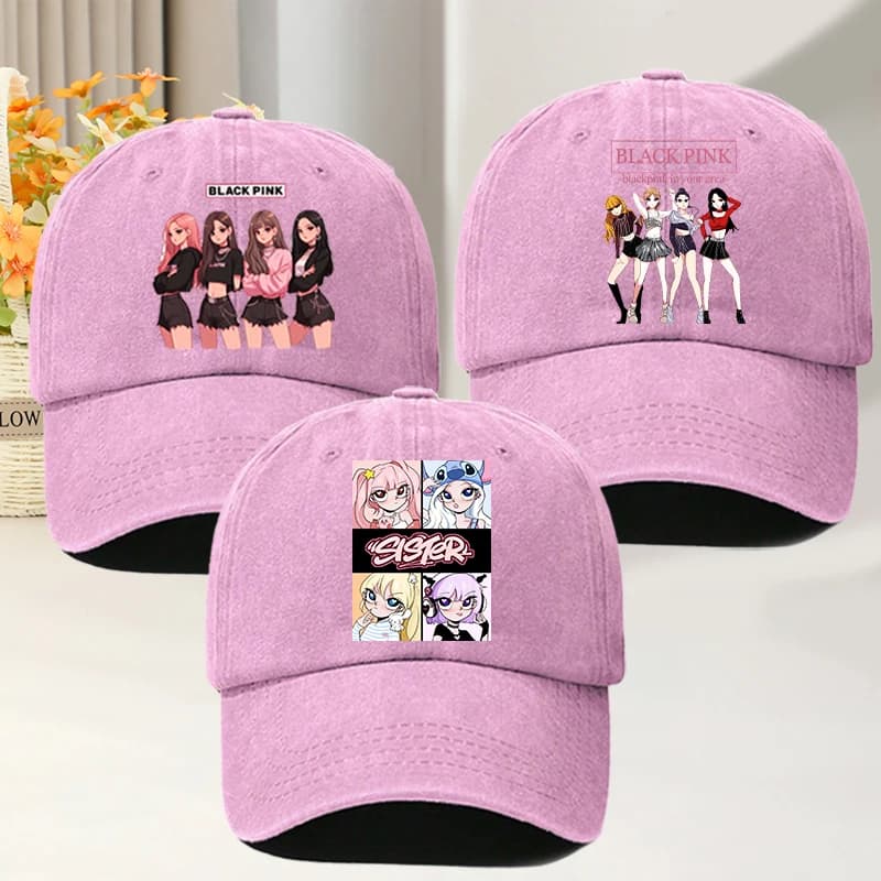BlackPink Hip Hop Baseball Cap for Men Women Kpop BP Cartoon Printed Fashion Sun Hat Female Summer Outdoor Sunshade Caps Gifts