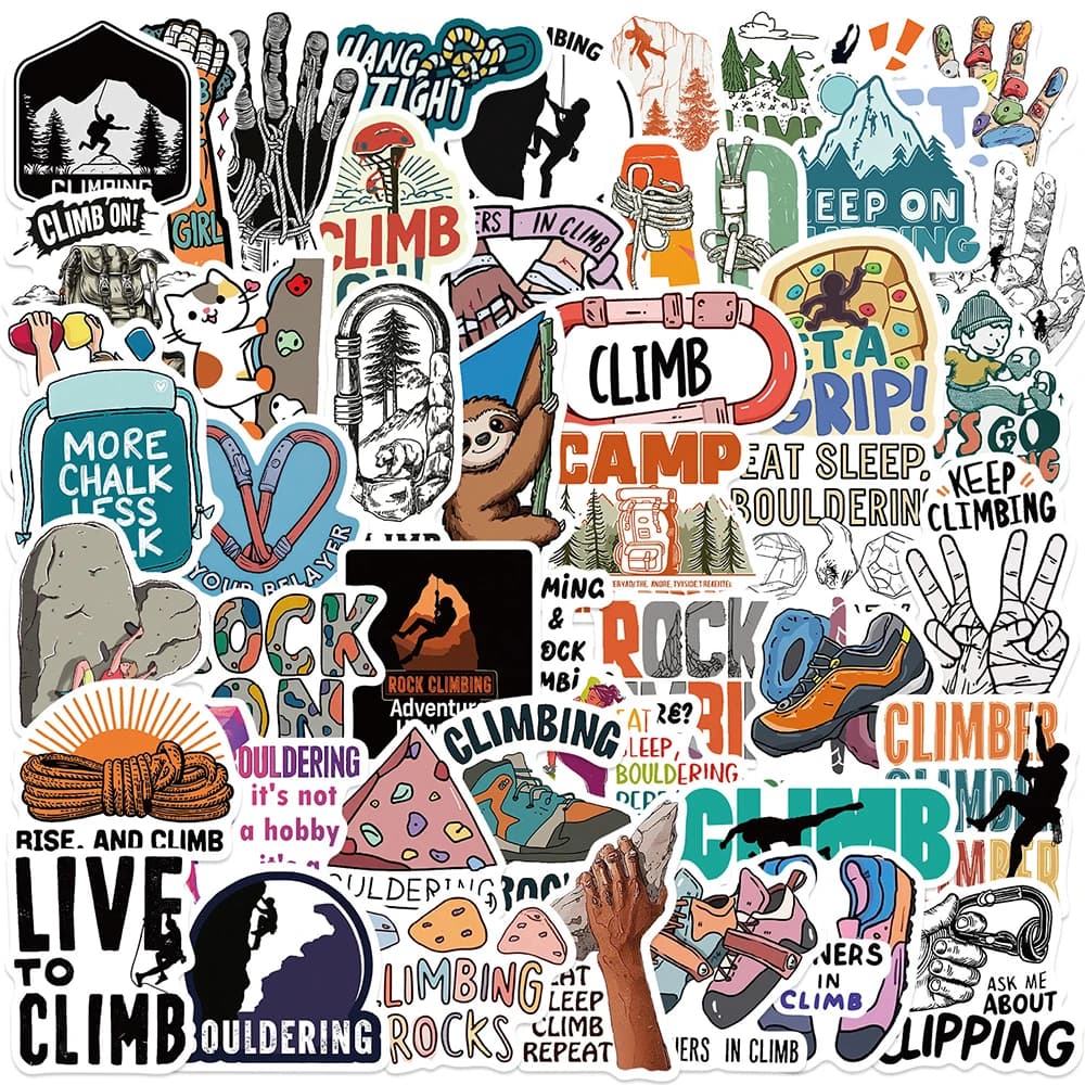 10/30/50pcs Cool Rock Climbing Sport Stickers Laptop Skateboard Phone Travel Luggage Car Helmet Bike Waterproof Sticker Decals