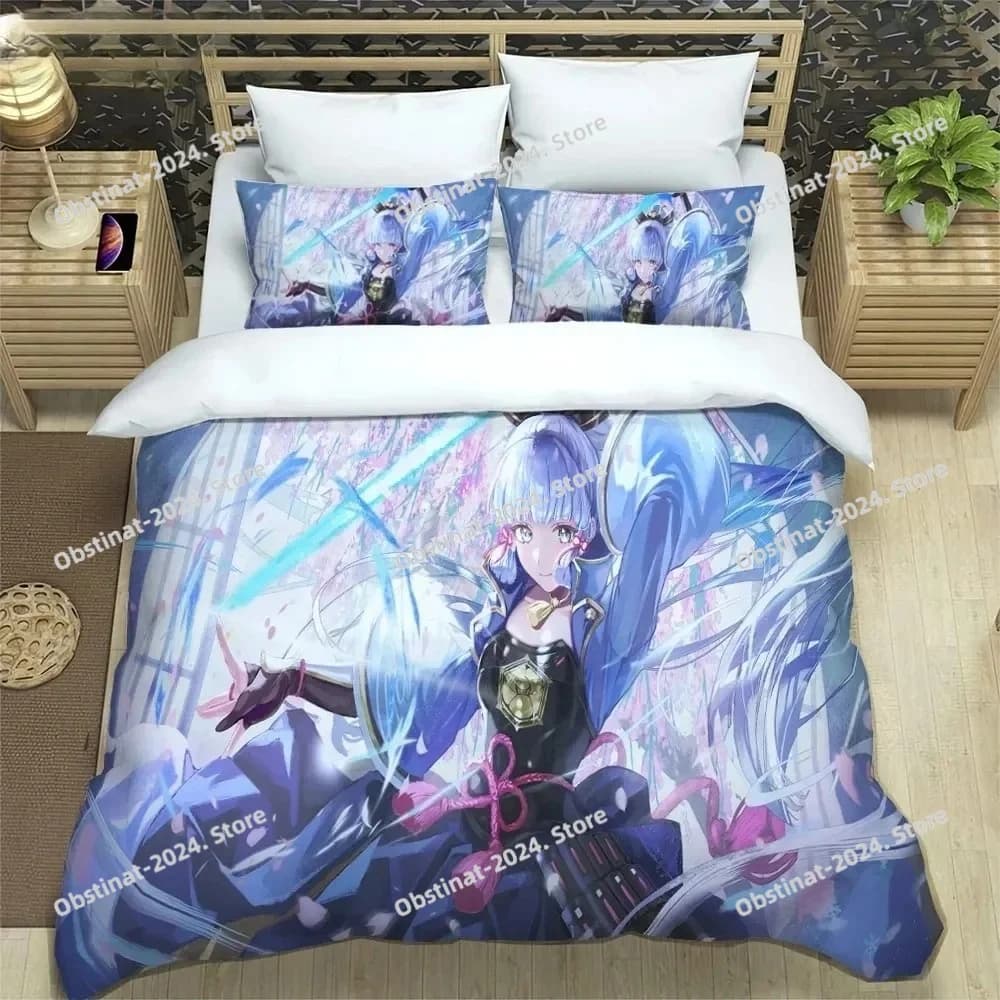 Set di biancheria da letto 3D Anime Genshin Impact, set copripiumino, coperta, federa, misura King Queen Twin per ragazzi, ragazze e adulti