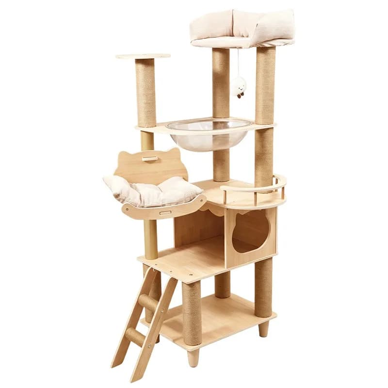 multi-layer integrated closed cat nest, high jumping platform, wear-resistant hemp rope cat tree, cat teasing stick cat