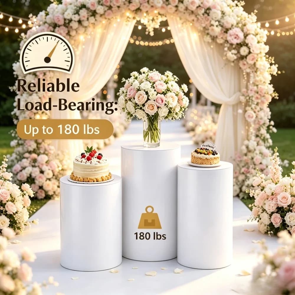 3/5Pcs White Cylinder Pedestal Stands, Round Plinth Pillars for Wedding Party, Dessert Cake Table Flower Backdrop Decor