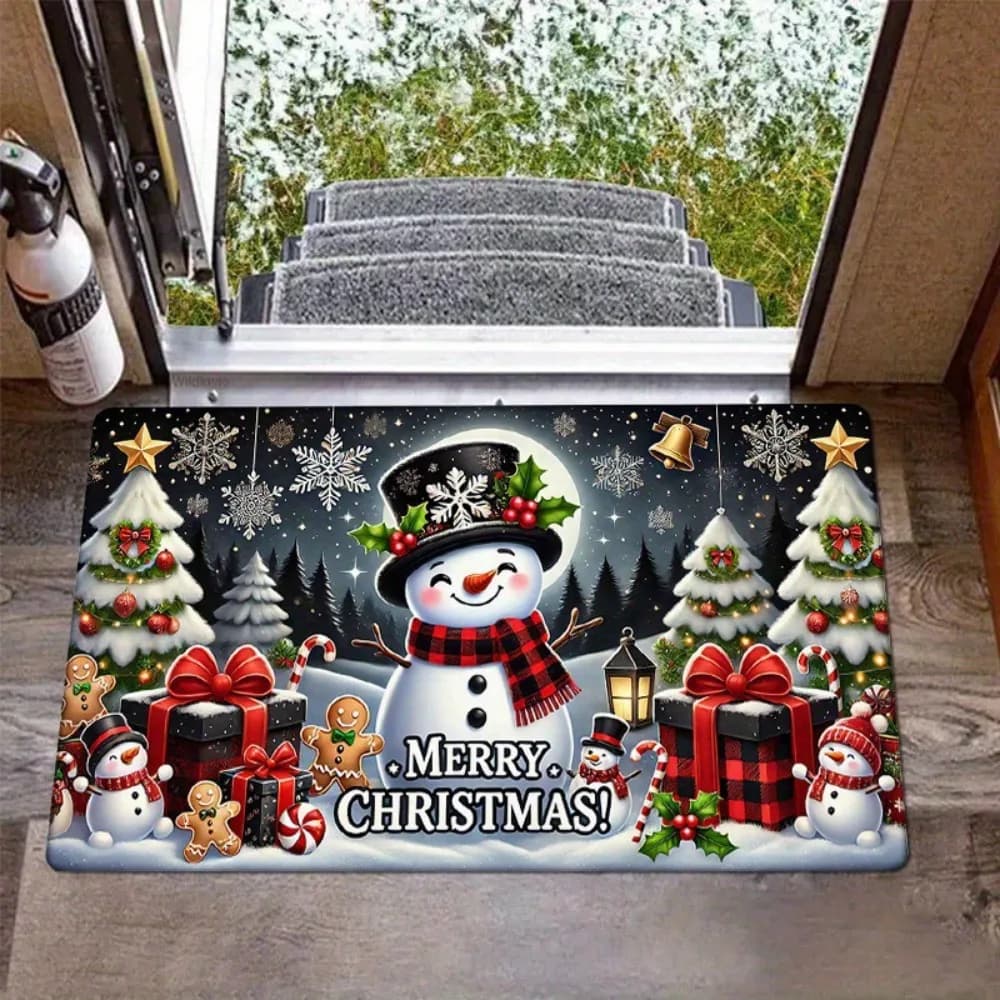 Water-absorbing Christmas Door Mat Santa Claus Design Gingerbread Man Pattern Bathroom Mat Christmas Decor Anti-slip Pad