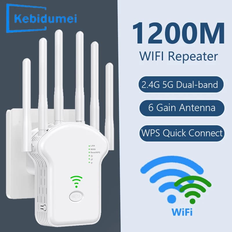 Ripetitore WiFi Ripetitore di segnale WiFi 1200Mbps Dual-Band 2.4G 5G Extender 6 Antenna Amplificatore di rete per router WiFi Home Office