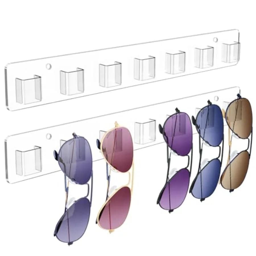 Sunglasses Organizer 2 Pack, Wall Glasses Holder, Acrylic Sunglasses Display, Eyeglass Organizer for Multiple Glasses for Offic