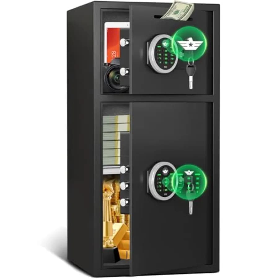 Cassaforte Grande a Doppia Porta Ignifuga e Impermeabile da 6.0 Piedi Cubi con Luce LED e Sistema di Allarme Doppio, Cassaforte Domestica con Tastiera