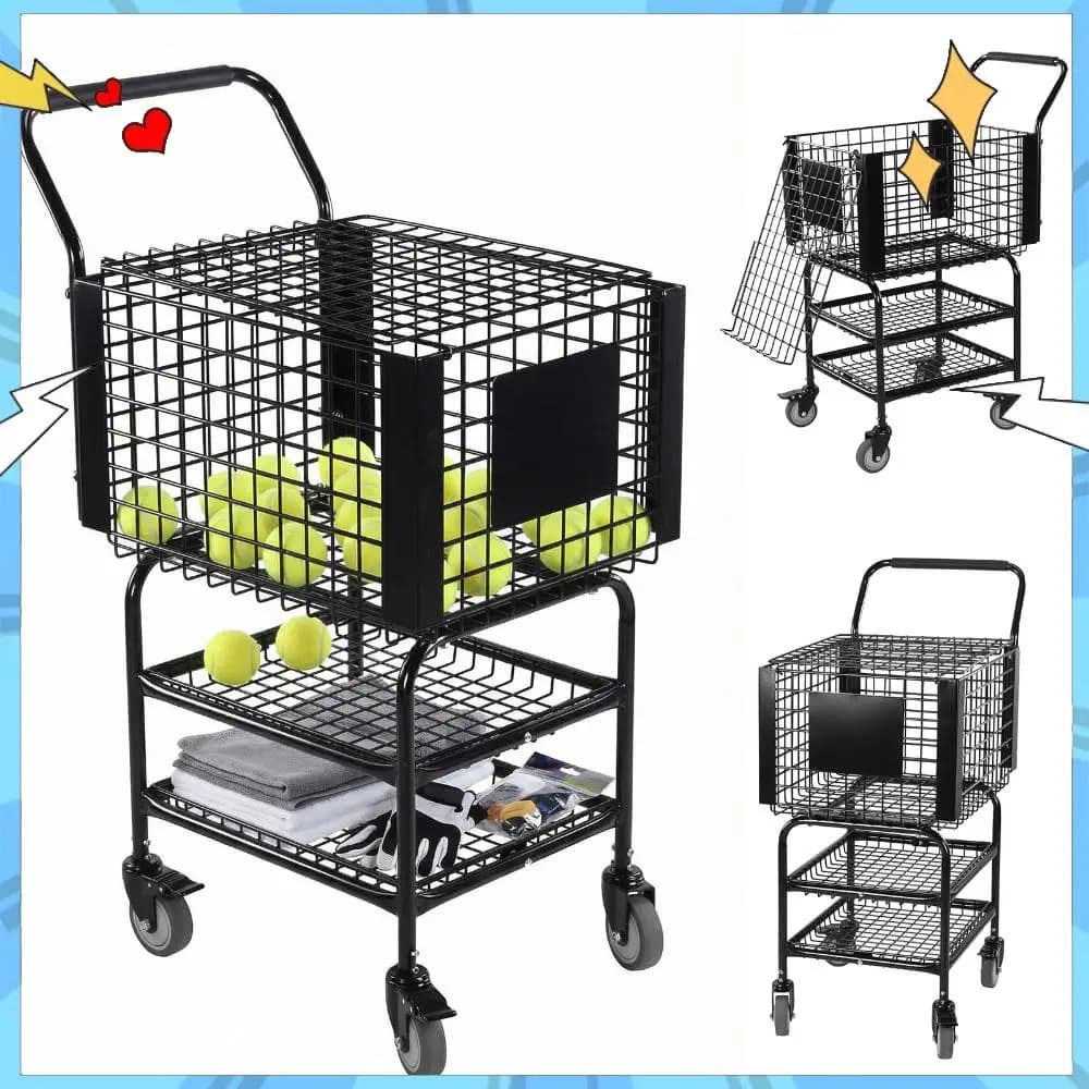 Carrello Professionale per Palline da Tennis, Capacità 350 Palline, Caricamento Facile, con Ruote per Allenatori e Campi da Tennis