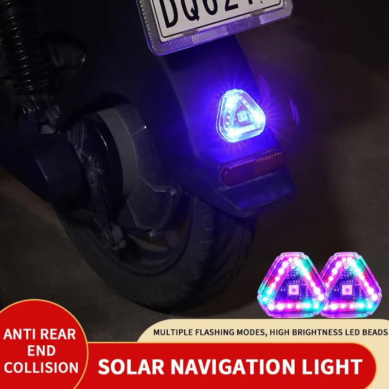 1 pezzo di luce stroboscopica triangolare universale ad energia solare, faro lampeggiante, nessun cablaggio necessario per moto, auto, bici elettrica