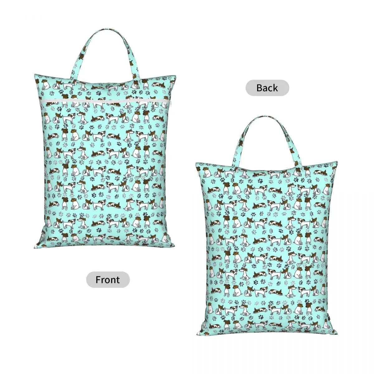 Jack Russell Terrier Cartoon With Light Blue Background Travel Laundry Bag Reusable Dirty Clothes Pouch Gym Yoga Washing Basket