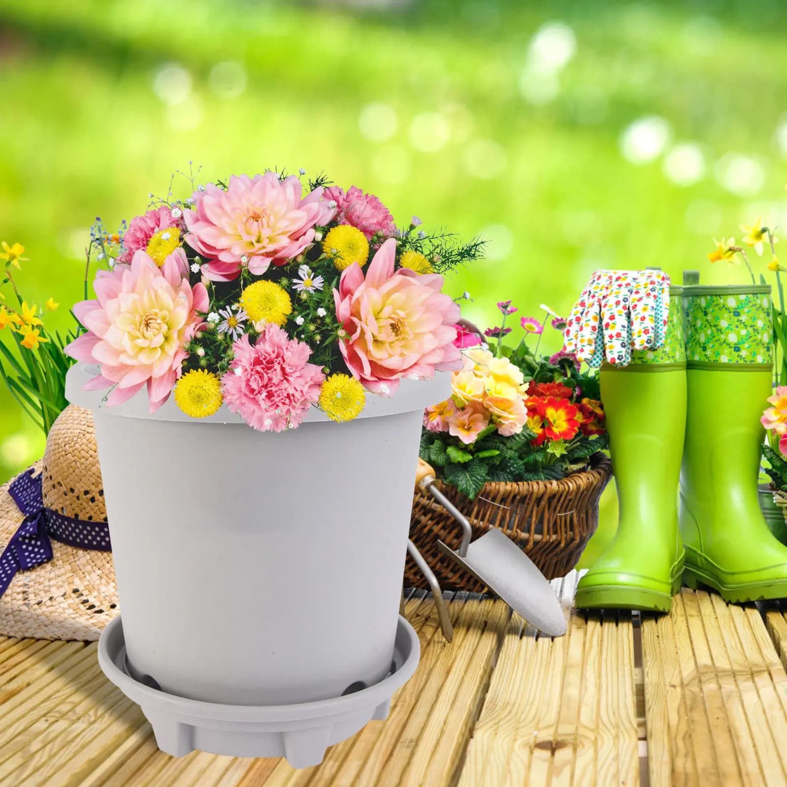 2 Set di Vasi per Fiori con Controllo Radicale, Minimalisti, Arrotondati e Traspiranti, con Drenaggio Superiore per Balcone, Ufficio, Casa