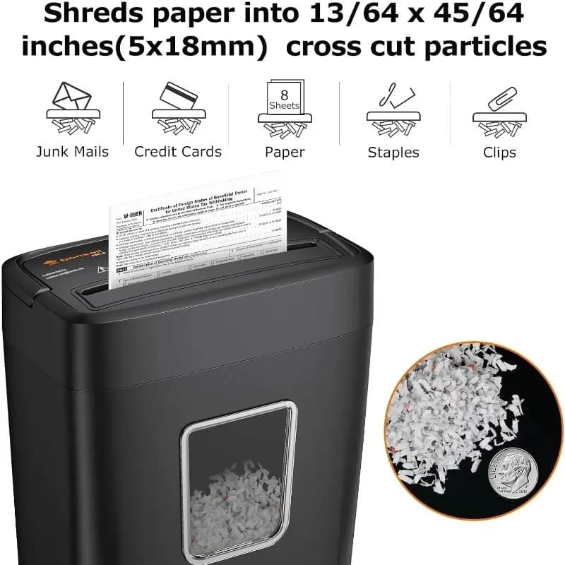 Bonsaii 8-Sheet Cross Cut Paper Shredder with hand for home use with 4.1 Gallon Wastebasket