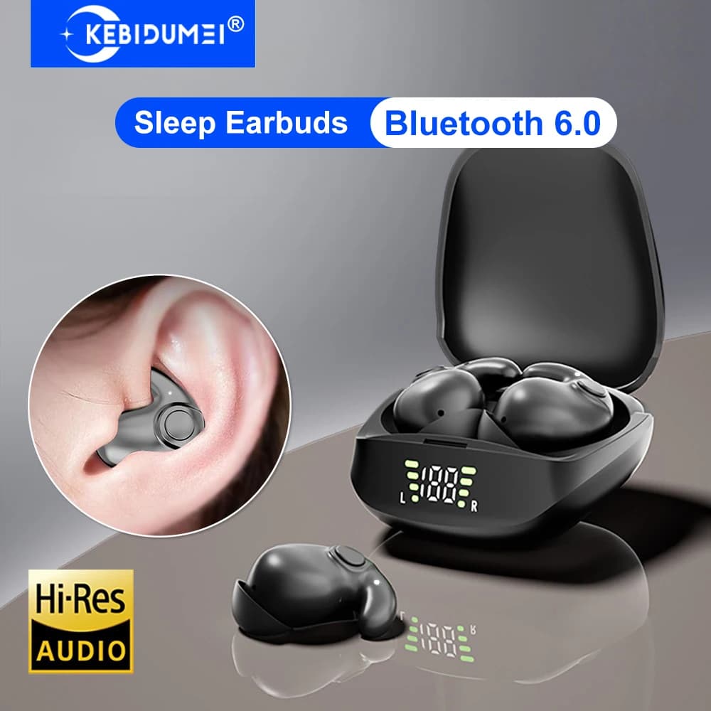 KEBIDUMEI Auricolari per dormire Bluetooth 6.0 Cuffie wireless TWS Display a LED Cuffie stereo HiFi con riduzione del rumore