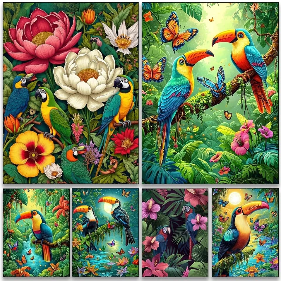 5D DIY New Product Diamond Painting Parrot, toucan, And Flower Diamond Mosaic Embroidery Home Decoration Gift