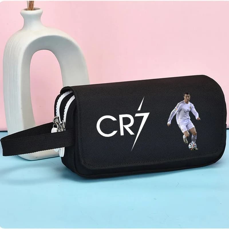 Fashion Football Ronaldo Pencil Case Student Large Capacity Pen Bag Multi purpose Organizer Dual use Stationery Cosmetics Pouch