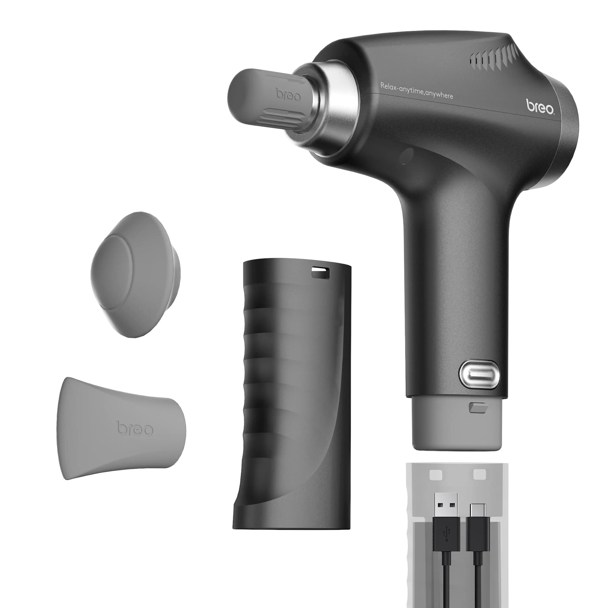 Breo Massage Gun 2 Deep Tissue Professional Muscle Massager Vibration 5 Heads Extension Handle