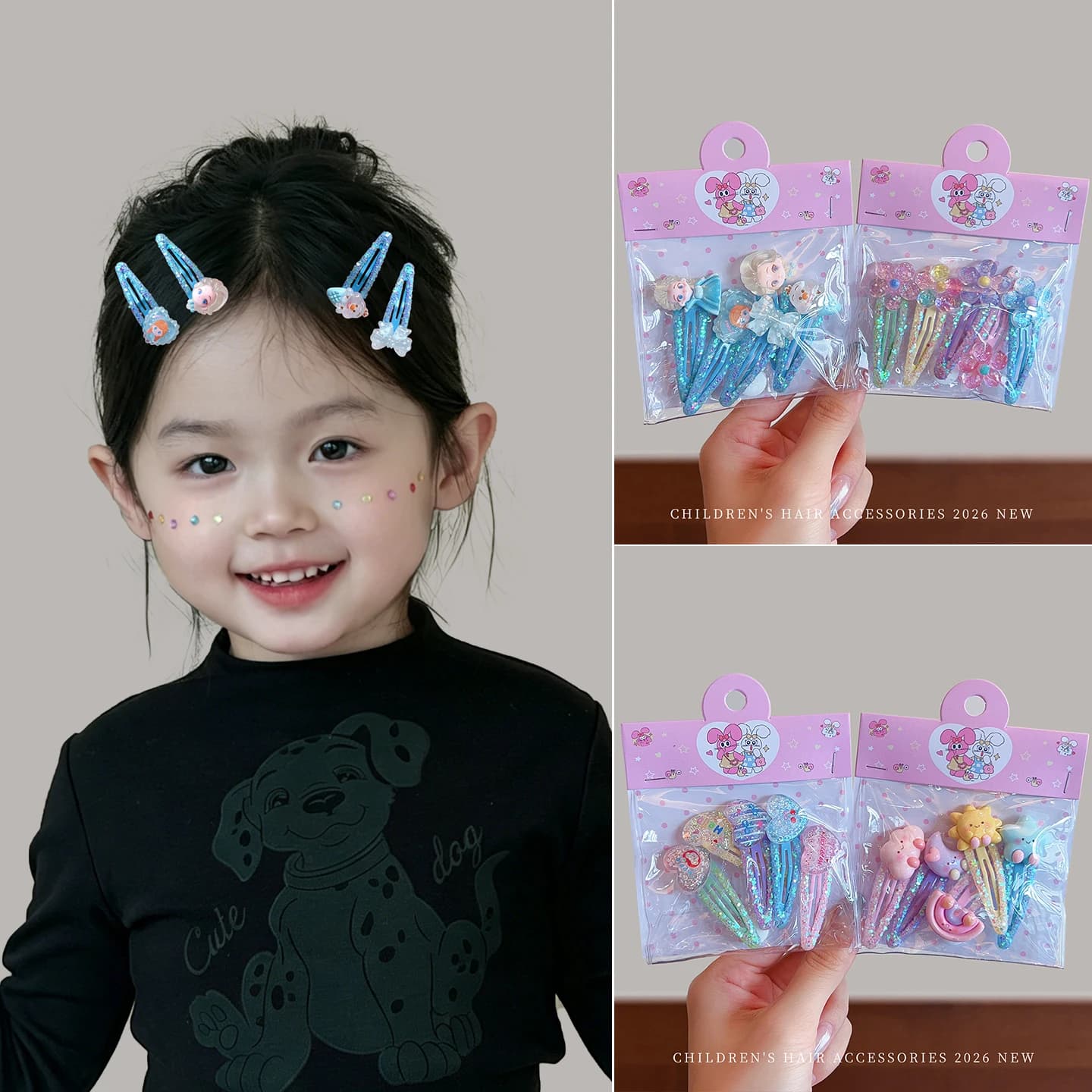 5pcs/set 2026 New Cute Glitter Sequin Cartoon Hair Clip Macaron Sparkly Star Rabbit No Hurt Hair BB Clips for Baby Girl Toddler