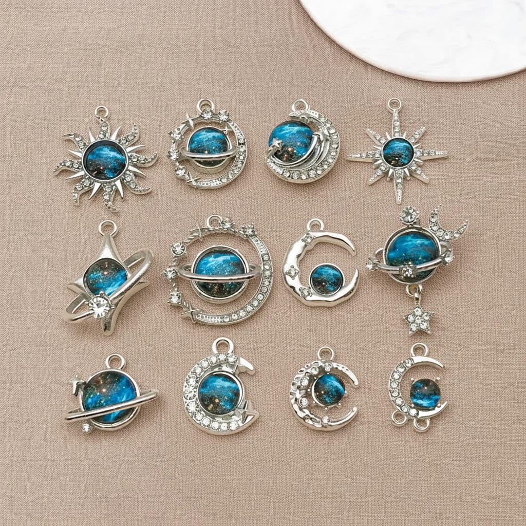 2/12pcs Crystal Planet Star Moon Charms Pendants for Necklaces Bracelets Earrings Handmade DIY Craft Jewelry Making Findings