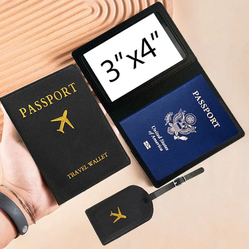 Custodia per passaporto Custodia per passaporto in pelle PU Etichette per bagagli per etichette per bagagli da viaggio Etichette per valigie, accessori da viaggio/set