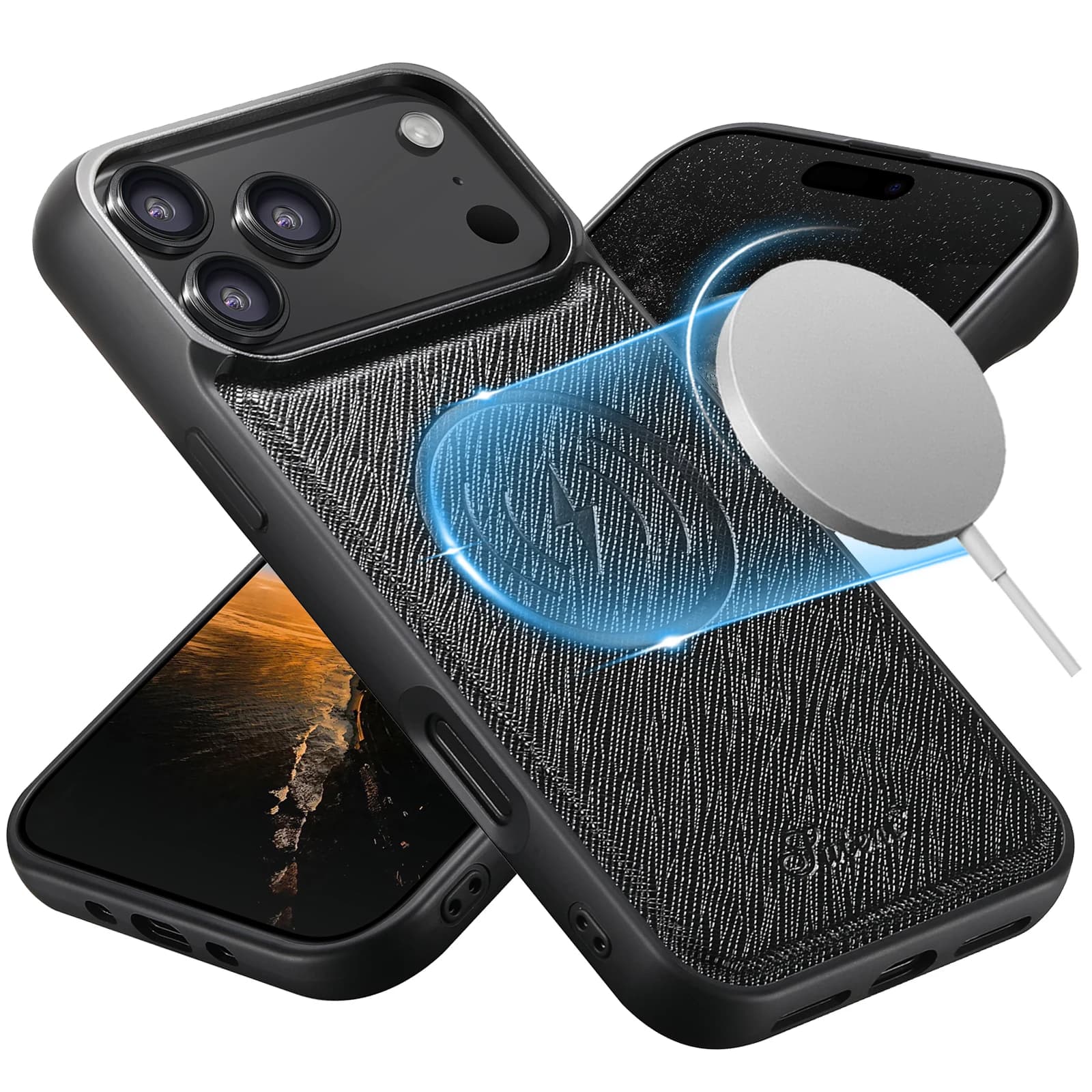 SUTENI Wireless Charging Phone Case Matte Texture Luxury Faux Leather Magnet For iPhone 17 Pro Max 16 Plus 15 14 13 12