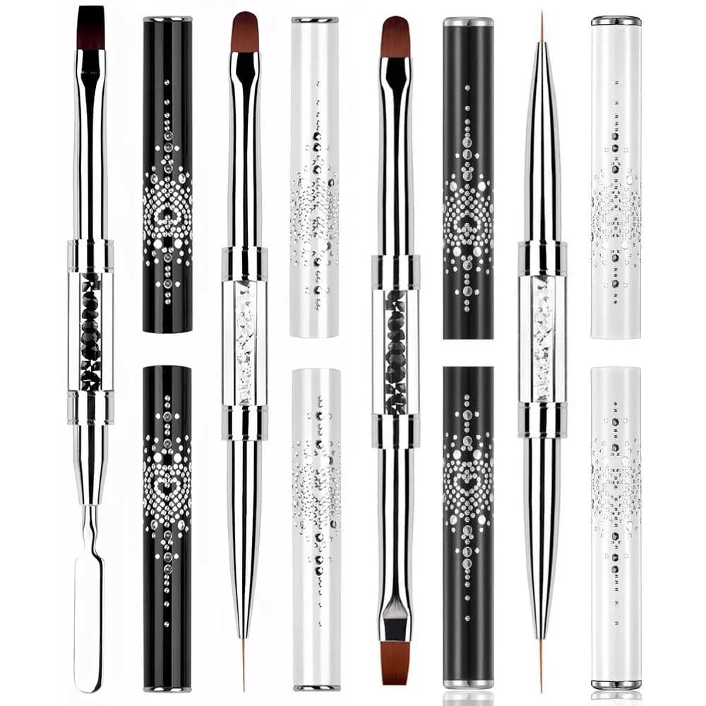 Long Pole Dual-Ended Nail Art Brush Multi-Functional Steel Push Nail Art Construction Pen UV Polish Gel Crystal Handle