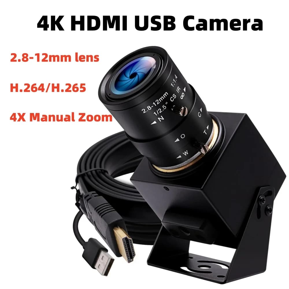 Webcam ELP 4K 30fps HDMI USB2.0 1080P H.264 for Videoconferences with Zoom Objective Manual 2.8-12mm, Industrial Camera IMX415