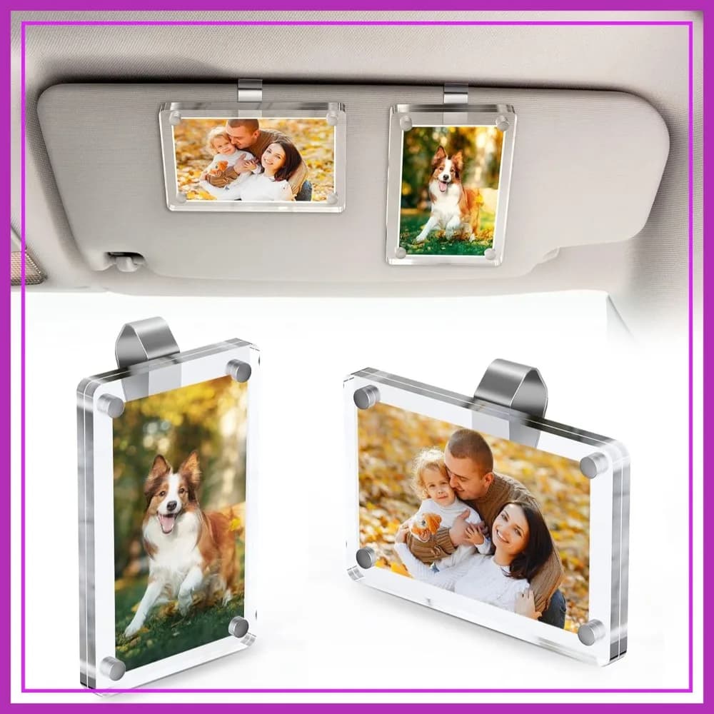 2 Pezzi Portafoto Magnetico per Parasole Auto 2.4x3.5in Cornice Trasparente in Acrilico per Polaroid Go Instax Mini