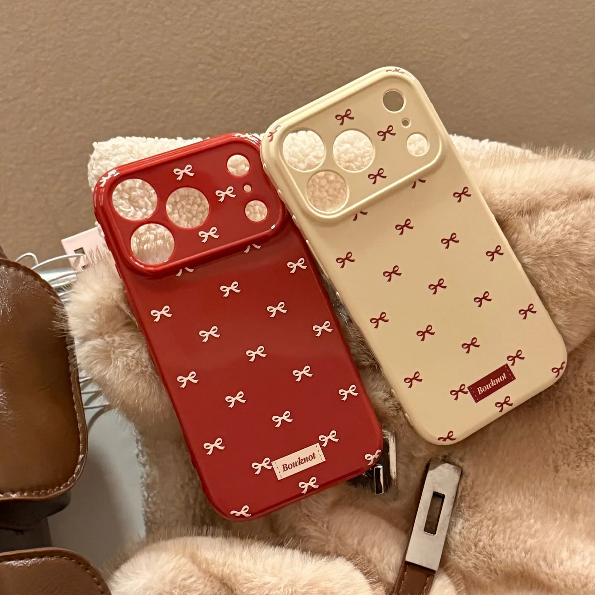 Korean Full Screen Bowknot Pattern Phone Case For iPhone 17 16 15 14 13 12 Pro Max Candy Colors Shockproof Protective Soft Cover