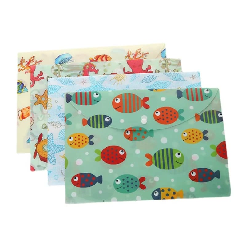 A4 Cartoon Marine Fish File cartelle titolare 32*23cm bottone a pressione cartella penne sacchetto di immagazzinaggio di carta cartelle organizzatore di documenti