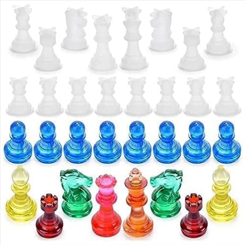 B97A-Set di stampi per scacchi 16 pezzi Scacchi per resina Stampo in silicone per colata epossidica Compleanno Stampi per colata di scacchi in cristallo