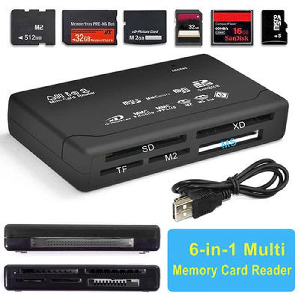 Lettore di schede di memoria all-in-one 480Mbps USB esterno per schede SD SDHC MMC M2 MS XD CF TF, adattatore per fotocamere digitali e MP3