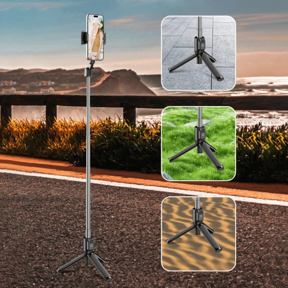 Bastone selfie telescopico da 1,3/1,7 M Treppiede portatile Bastone selfie Bluetooth Bastone selfie leggero portatile Supporto Trasmissione in diretta