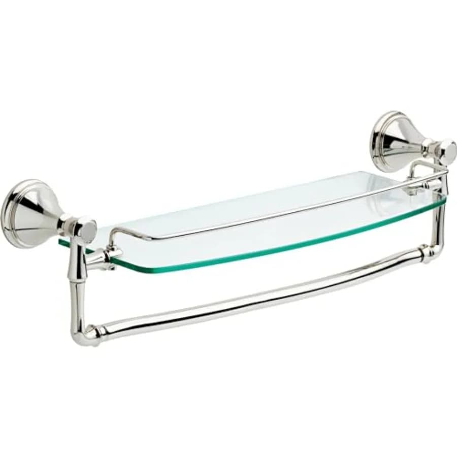 Mensola in vetro da 18 pollici con portasciugamani in nichel lucido per riporre oggetti in bagno, design moderno ed elegante, struttura resistente in vetro e metallo