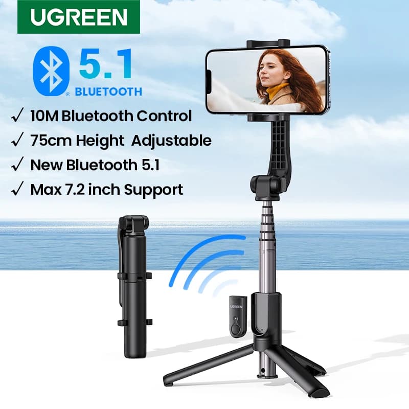 Incize New-in Sale】UGREEN Bluetooth Selfie Stick treppiede 750mm esteso 10m Bluetooth otturatore remoto universale per IOS Android