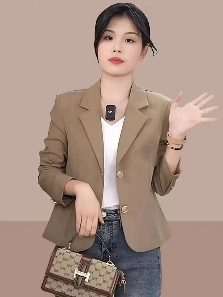 Elegant Short Tailored Jacket Women's Spring Autumn Thin New Fashion Korean Style Slim Fit Button up Top