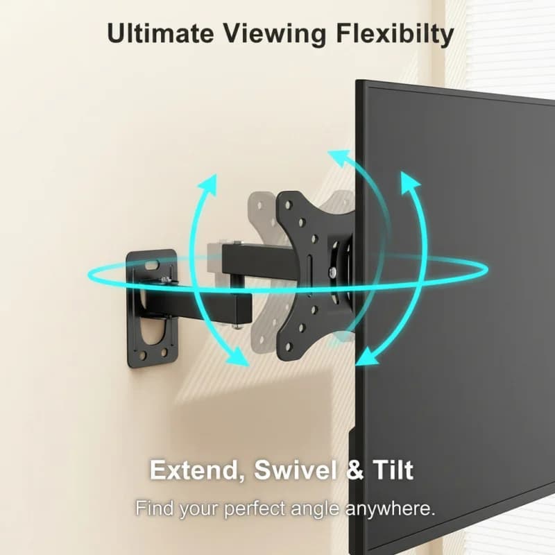 Supporto da Parete con Braccio Articolato a Movimento Completo, Girevole e Inclinabile per TV e Monitor Piatti o Curvi da 10-32 Pollici, Universale