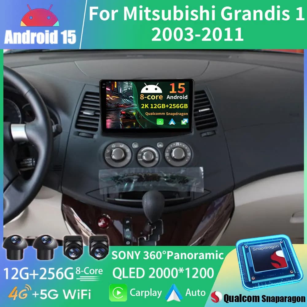 Android 15 Car Radio For Mitsubishi Grandis 1 2003 - 2011 GPS Multimedia Player Navi Head Unit Wireless Carplay Auto QLED 4G NET