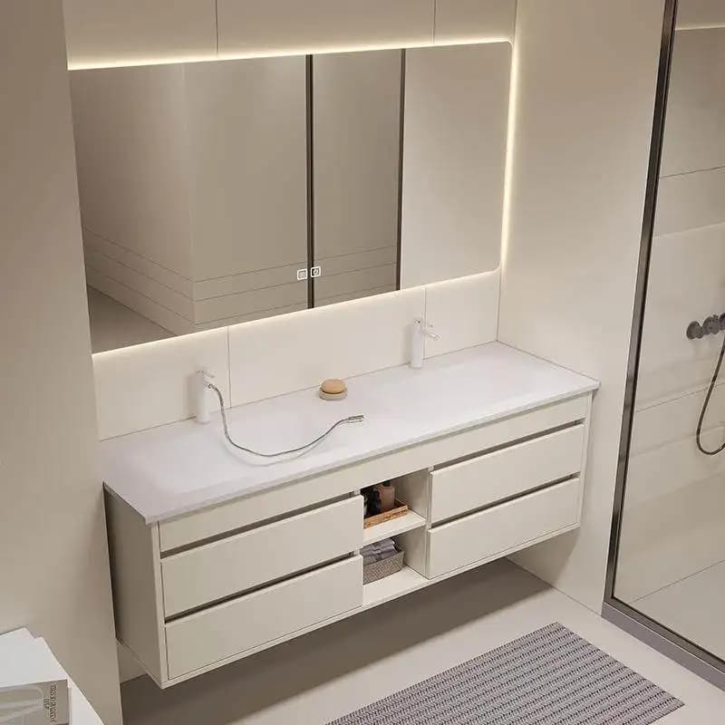Mobiletti da Bagno per Lavabo e WC, Armadietti Stretti con Specchi, Mobili in Legno Stile Nordico, Cassetta da Bagno MH40YSG
