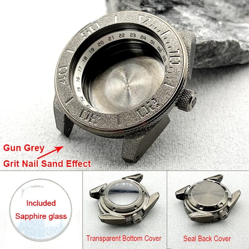 Gun Grey Grit Nail Sand Effect 45mm Mod King Samurai SRPE Watch Case Fits NH35 NH36 4R 7S Movement Men Diving Watch Case ODM